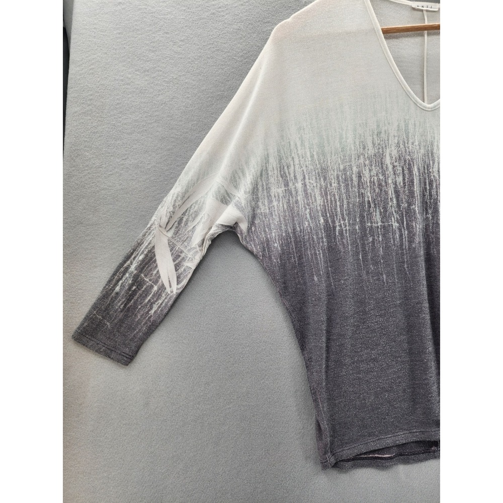 Enti Women Ombre Knit Sweater Gray White V-Neck Batwing Sleeve Boho Top Small - Picture 7 of 14